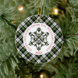 Décoration En Céramique Rustique Vert Blanc Noir Tartan Chèques Snowflakes