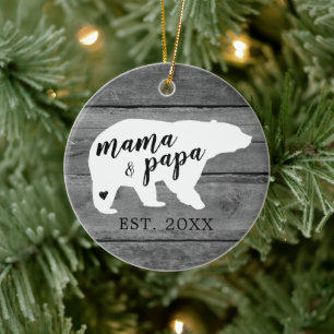 Décoration En Céramique Rustique Wood Mama Papa Ours Coeur Naissance