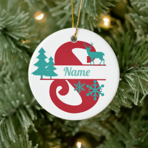 Décoration En Céramique S Monogram Initial Christmas Holiday Tree Ornament
