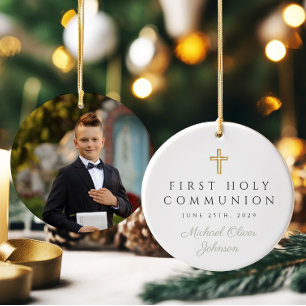 Décoration En Céramique Sage Green Script Boy First Communion Photo