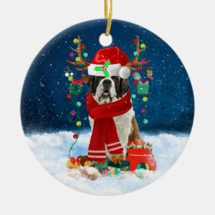 Décoration En Céramique Saint Bernard chien avec cadeaux de Noël