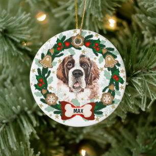 Décoration En Céramique Saint Bernard Chien de Noël Chien Cookie Wreath