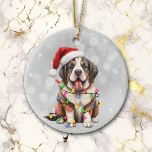 Décoration En Céramique Saint Bernard Puppy dans les lumières de Noël