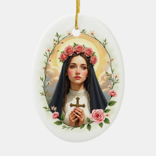 Décoration En Céramique Saint Rose de Lima La Paix de Dieu avec les Roses