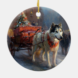 Décoration En Céramique Saison de Noël du Malamute de l'Alaska