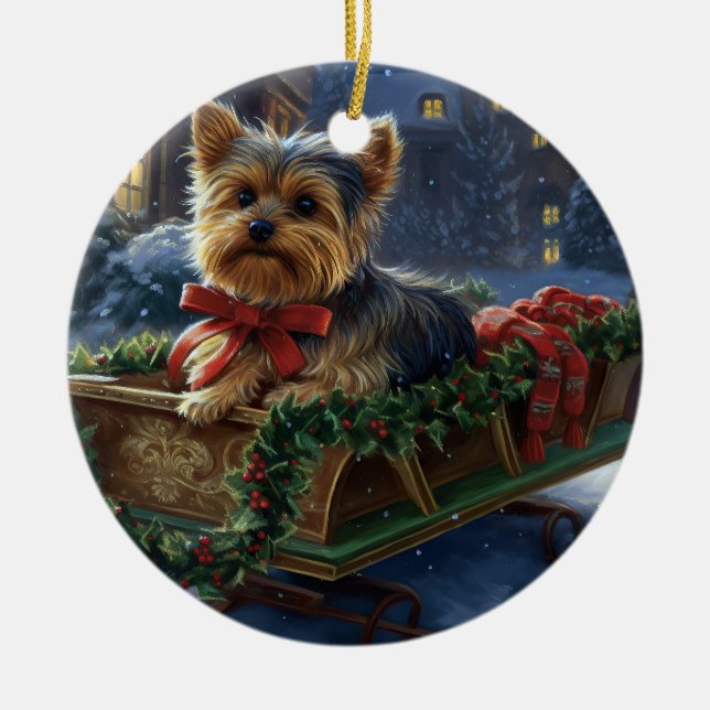 Décoration En Céramique Saison de Noël du Yorkshire Terrier (Devant)