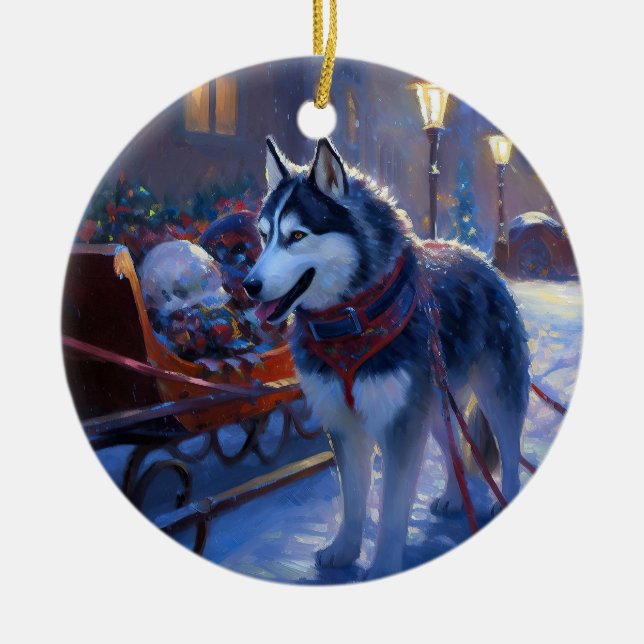 Décoration En Céramique Saison de Noël Sibérienne Husky (Devant)