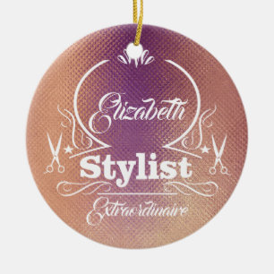 Décoration En Céramique Salon Styliste Coiffeur Rose Or Monogramme