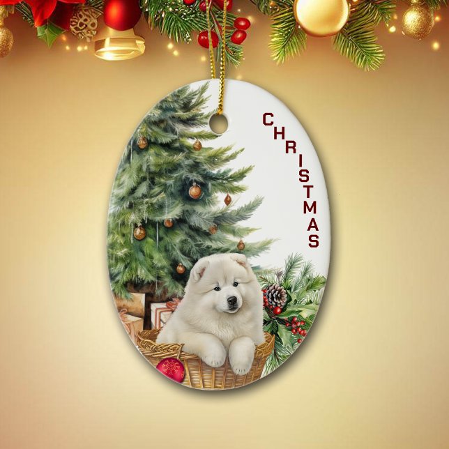 Décoration En Céramique Samoyé Puppy Wicker Pasket Noël (Créateur téléchargé)