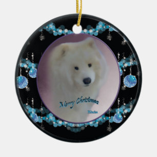 Décoration En Céramique Samoyed Noël Round Ornament (mini-portrait)