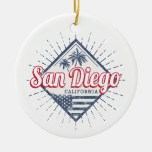 Décoration En Céramique San Diego Ville Californie Palmiers Rétro Vintage