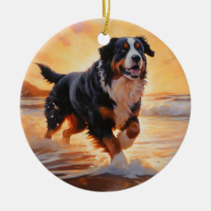 Décoration En Céramique Sandy Paws Bernese Mountain Dog on Beach Sunset