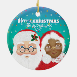 Décoration En Céramique Santa and Mrs Claus Biracial Christmas