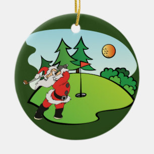 Décoration En Céramique Santa Claus jouant au golf sur le 9ème trou