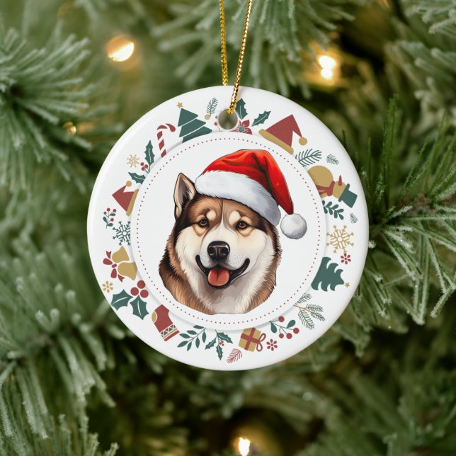 Décoration En Céramique Santa Hat Akita Chien Noël Images Serre (Arbre)