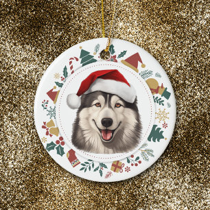 Décoration En Céramique Santa Hat Alaskan Malamute Noël Images couronne