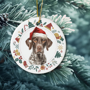 Décoration En Céramique Santa Hat Allemand Pointeur Raccourci Wreath