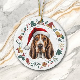 Décoration En Céramique Santa Hat Basset Hound Chien de Noël Images Wreath