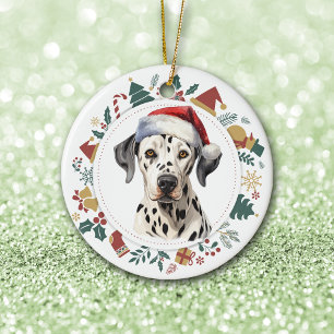 Décoration En Céramique Santa Hat Chien Dalmatien Noël Images Couronne