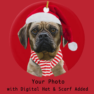 Décoration En Céramique Santa Hat et Écharpe avec photo Chien de Noël
