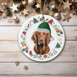 Décoration En Céramique Santa Hat Irish Setter Vacances Images Wreath