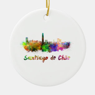 Décoration En Céramique Santiago du Chili skyline in watercolor