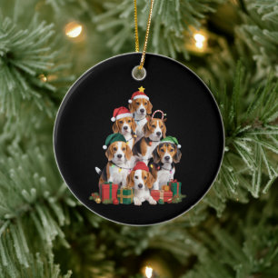 Décoration En Céramique Sapin de Noël Beagle avec chapeau de Père Noël pou