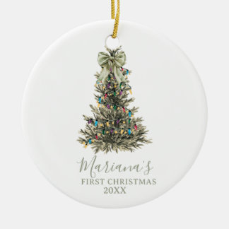 Décoration En Céramique Sapins de Noël au Ruban Vert Sage Noël Premier