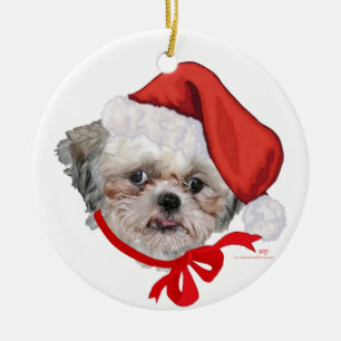 Décoration En Céramique Sauvetage de chien Shih Tzu Joyeux Noël