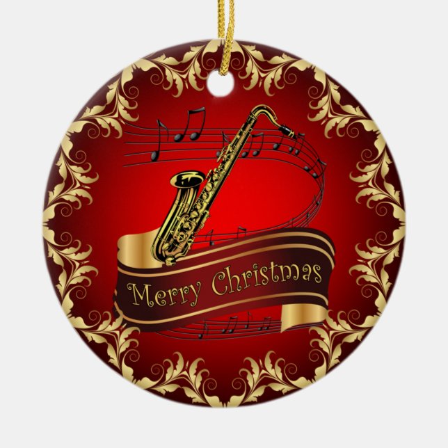 Décoration En Céramique Saxophone ~ Scroll musical ~ Joyeux Noël ~ * ~ (Devant)
