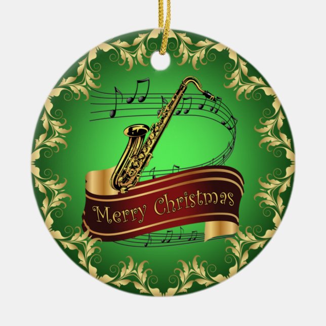 Décoration En Céramique Saxophone ~ Scroll musical ~ Joyeux Noël ~ * ~ (Devant)