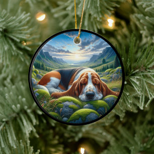 Décoration En Céramique Scène charmante de Basset Hound