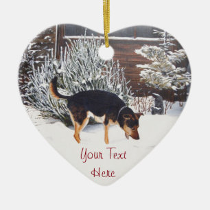 Décoration En Céramique scène de neige hivernale avec mignon chien noir et