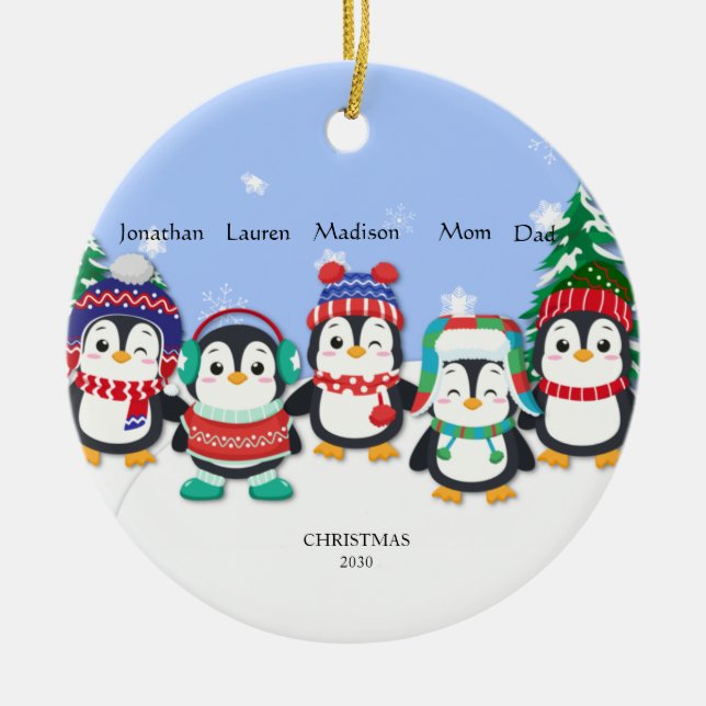 Décoration En Céramique Scène de neige personnalisée 5 pingouins (Devant)