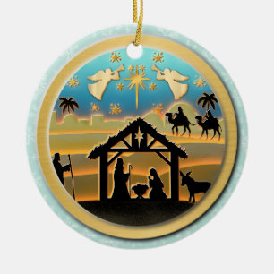 Décoration En Céramique Scène de Noël avec l'Enfant Jésus dans la crèche
