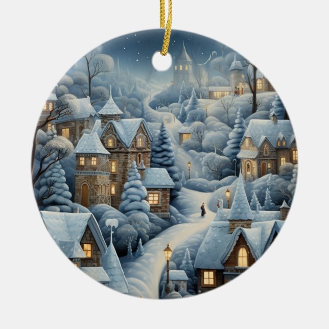 Décoration En Céramique Scène du village de Noël (Devant)