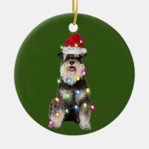 Décoration En Céramique Schnauzer avec les cafés de Noël Santa Hat