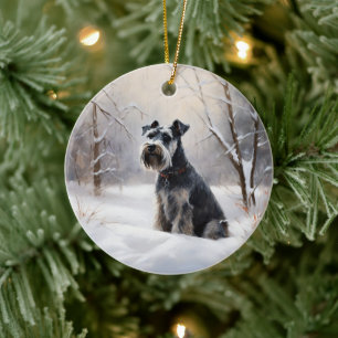 Décoration En Céramique Schnauzer Miniature Laisser neiger Noël
