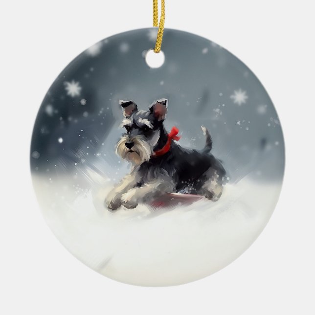 Décoration En Céramique Schnauzer miniature neige de Noël hiver (Devant)