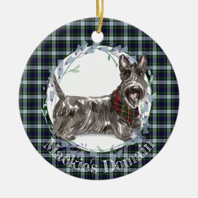 Décoration En Céramique Scottie Chien Tartan Noël (Devant)
