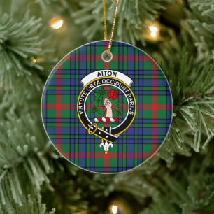 Décoration En Céramique Scottish Clan Aiton Tartan antique et Crest