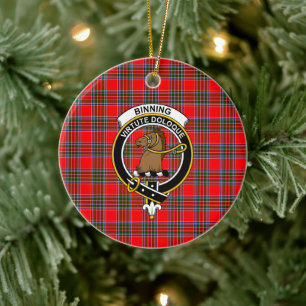 Décoration En Céramique Scottish Clan Binning Tartan and Crest