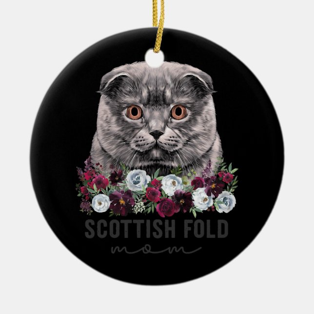 Décoration En Céramique Scottish Fold Cat Maman Floral  (Devant)
