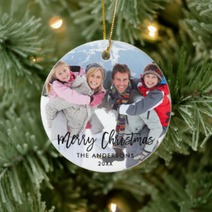Décoration En Céramique Script de brosse moderne Famille Photo Joyeux Noël