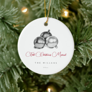 Décoration En Céramique Script minimaliste simple Premier Noël Marié