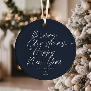 Décoration En Céramique Script moderne minimaliste bleu Joyeux Noël