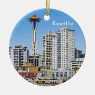 Décoration En Céramique Seattle Skyline avec le Mont Rainier au-dessus du