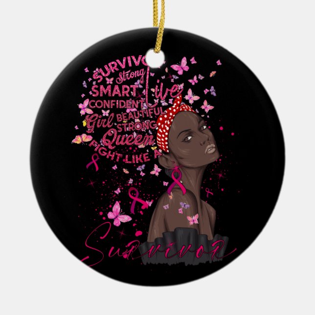Décoration En Céramique Sensibilisation au cancer du sein Survivante Black (Devant)