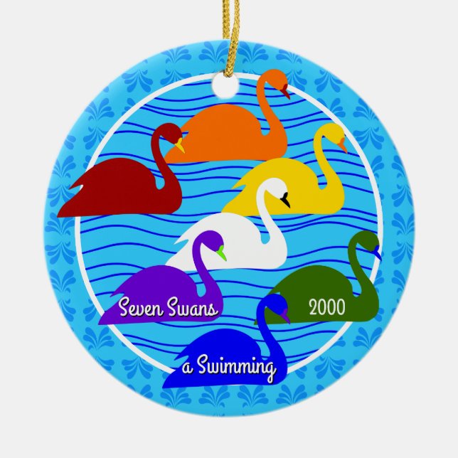 Décoration En Céramique Sept cygnes une natation - année personnalisée (Devant)