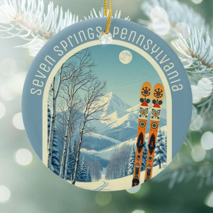 Décoration En Céramique Sept Sources souvenir de ski en Pennsylvanie